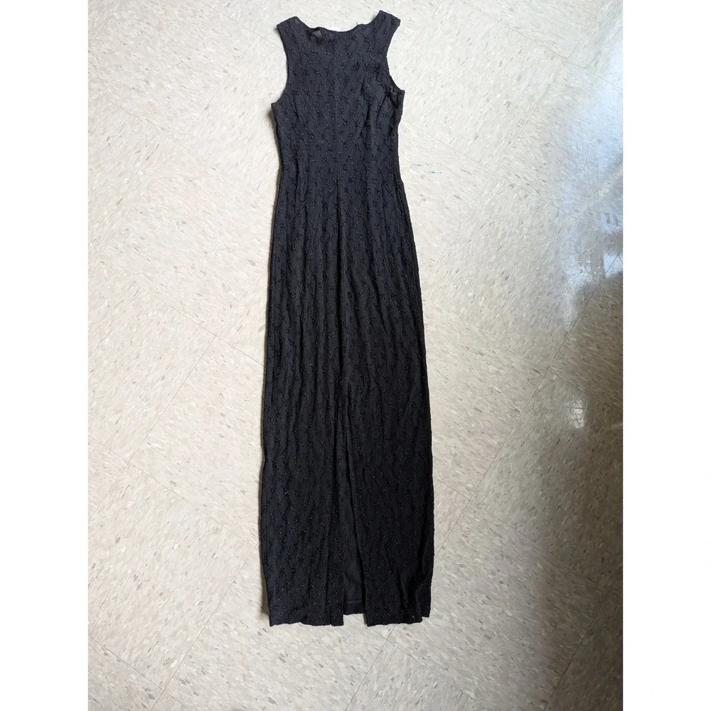 Up Front Vintage 90s Black Textured Nylon Bodycon Maxi Dress Indie Sleaze Small - Picture 9 of 10